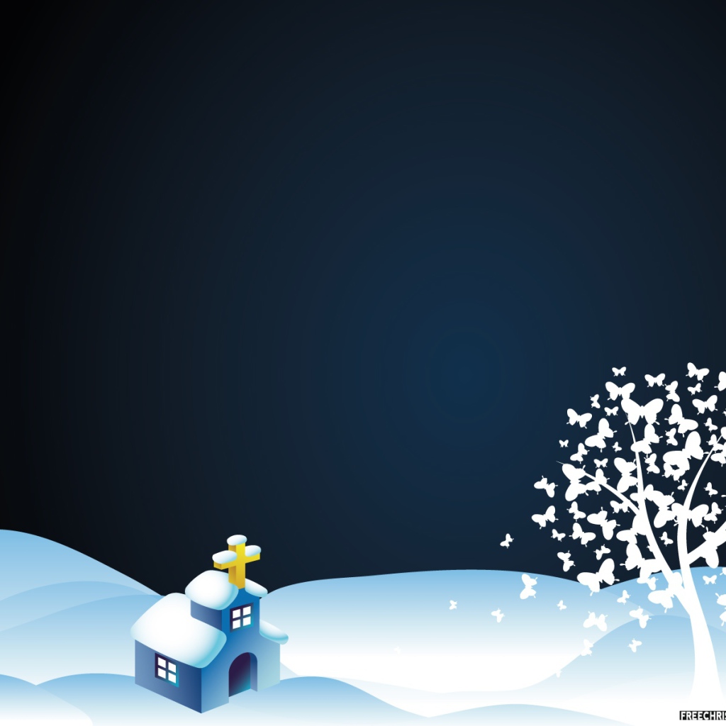 Картинка с костёлом и деревом на рождество