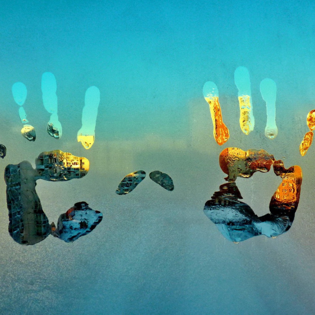 Отпечатки ладоней на запотевшем окне