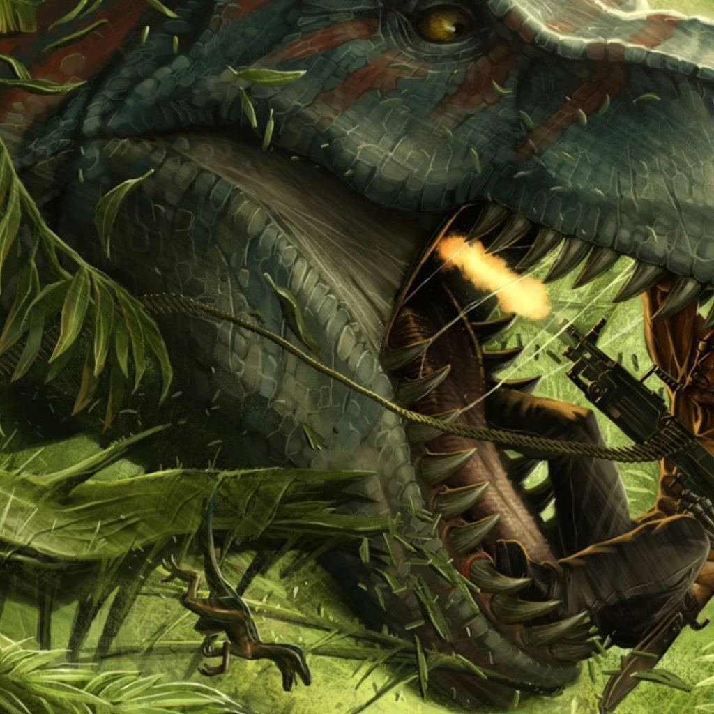 Киборг убивает динозавра