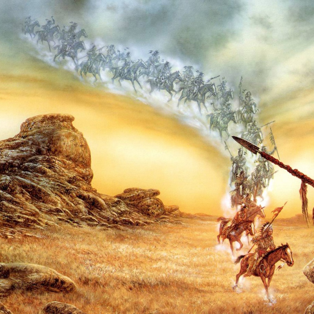 Индейцы на лошадях спускаются с неба