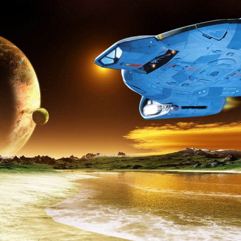 Космический корабль садится на планету