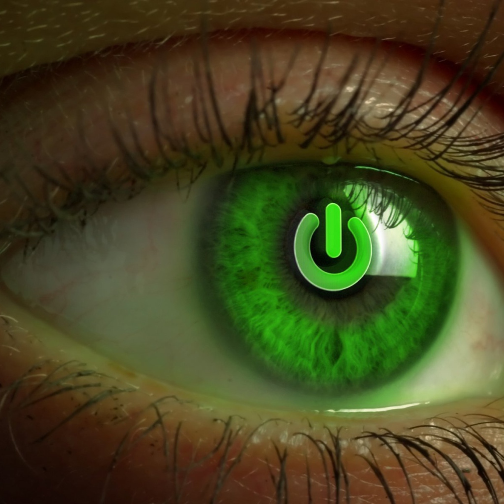 Зеленый глаз со знаком включить