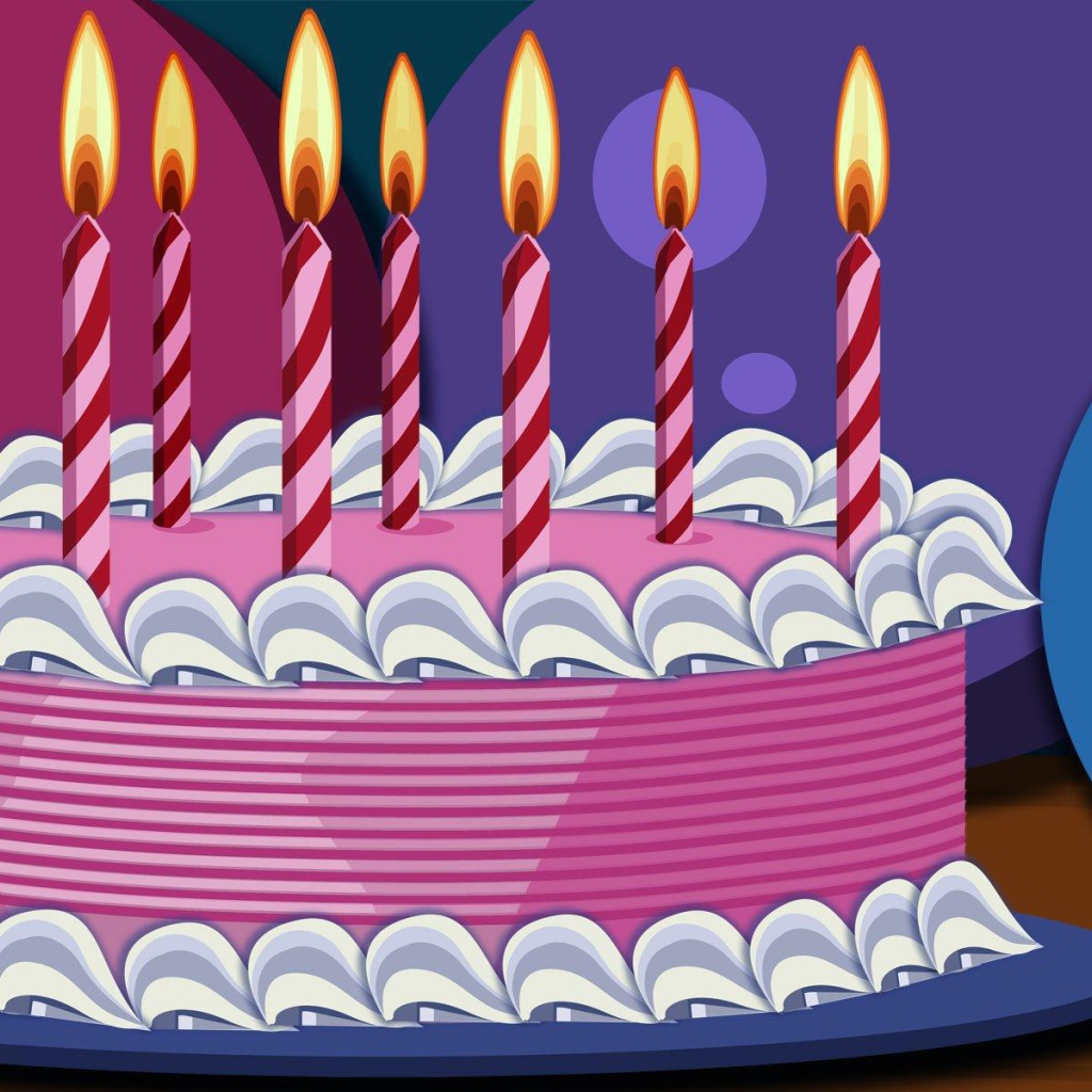 Нарисованный розовый торт на день рождения