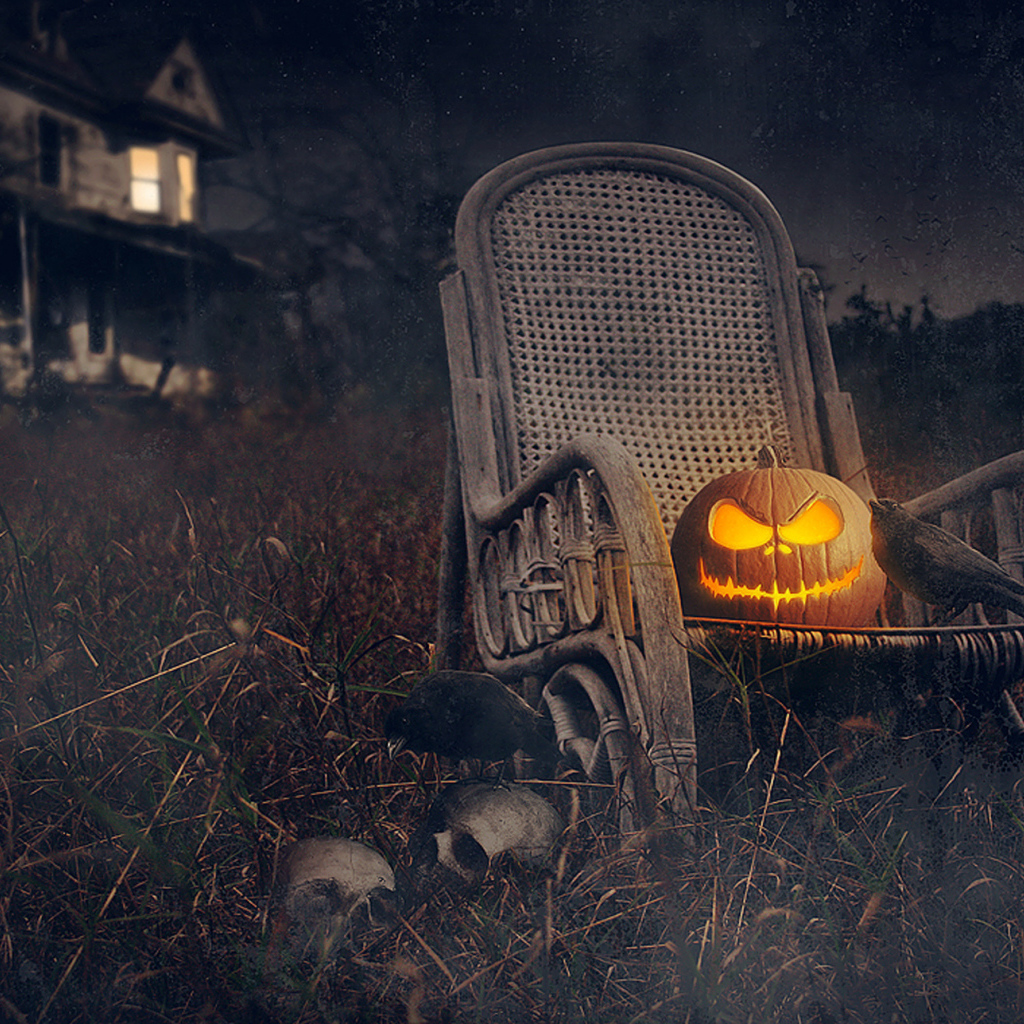 Хэллоуин тыква на стуле