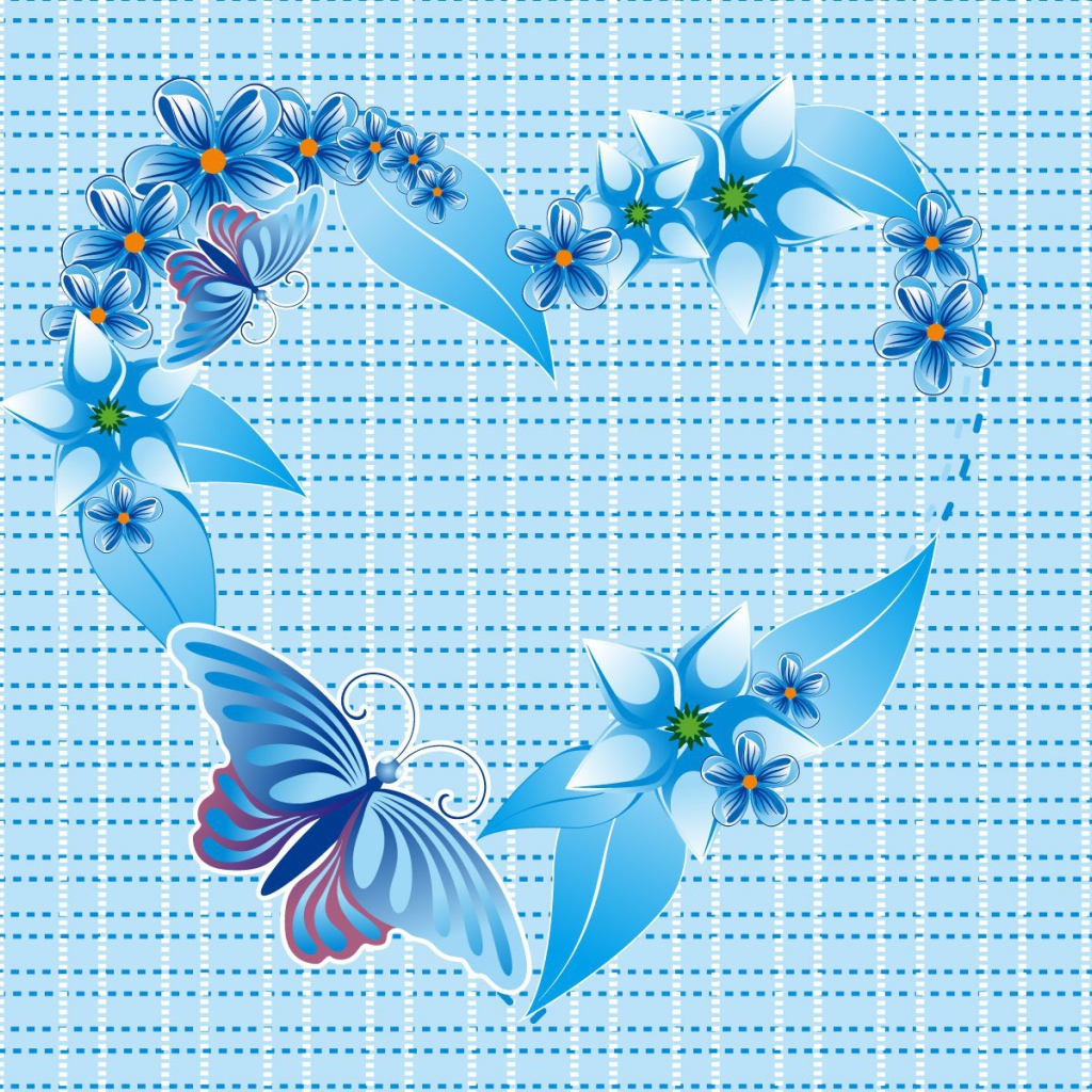 The blue heart of butterflies and flowers