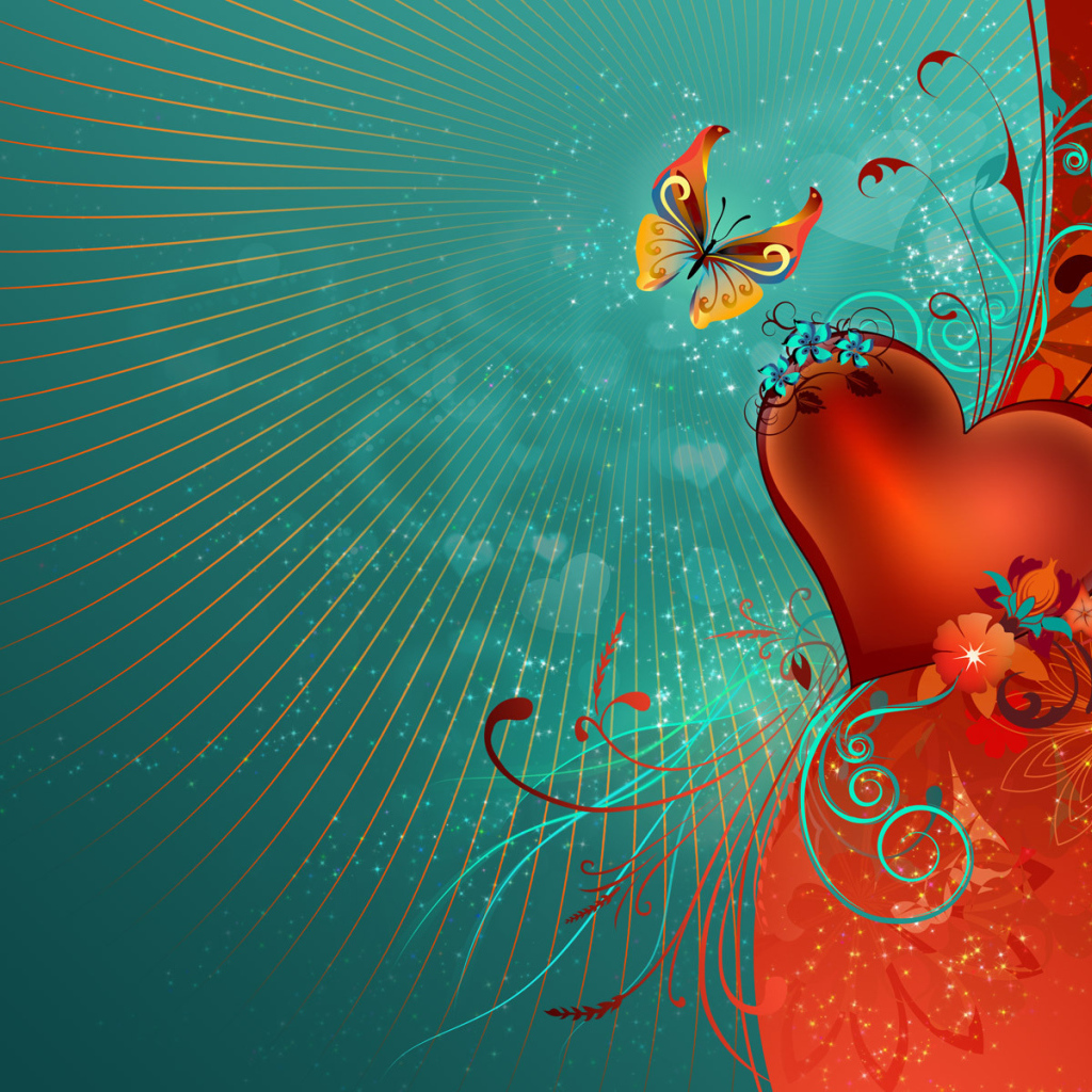 Красное сердечко и бабочка