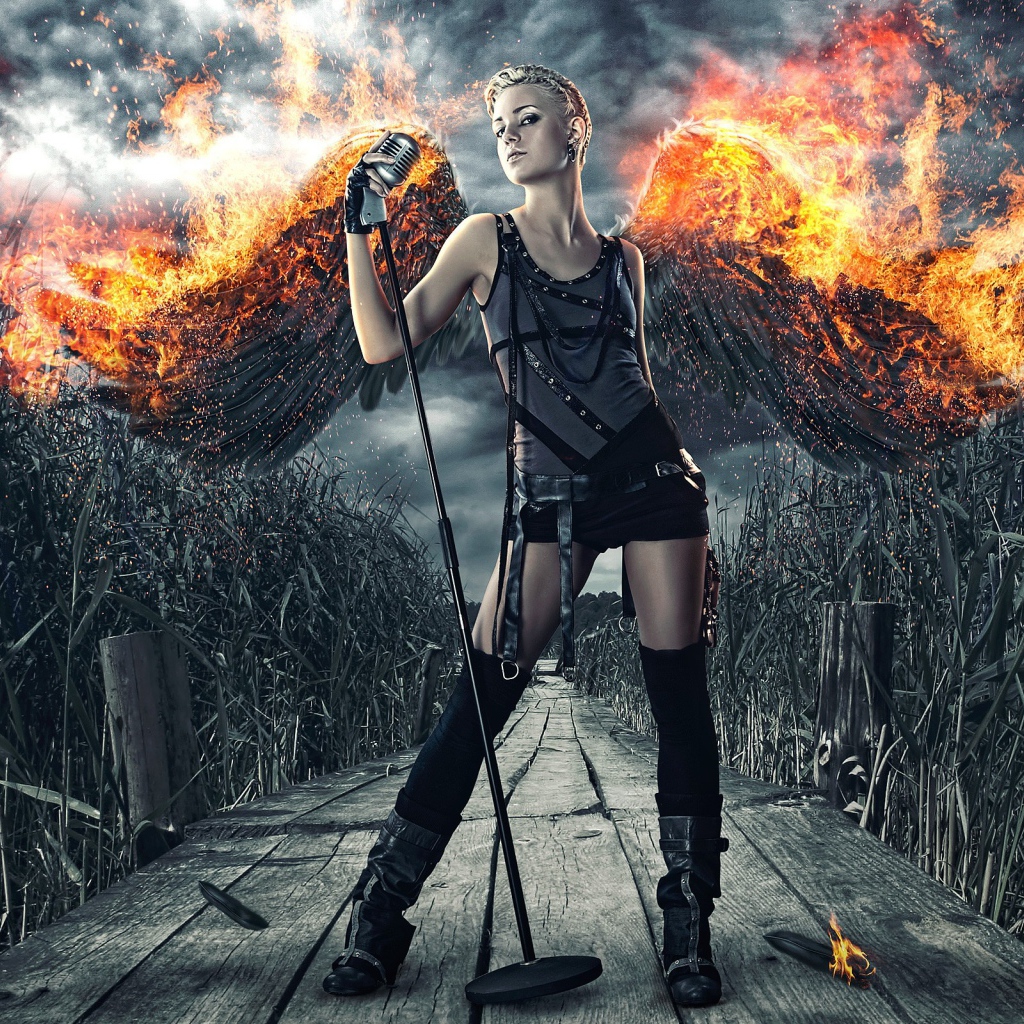 Черный ангел с горящими крыльями