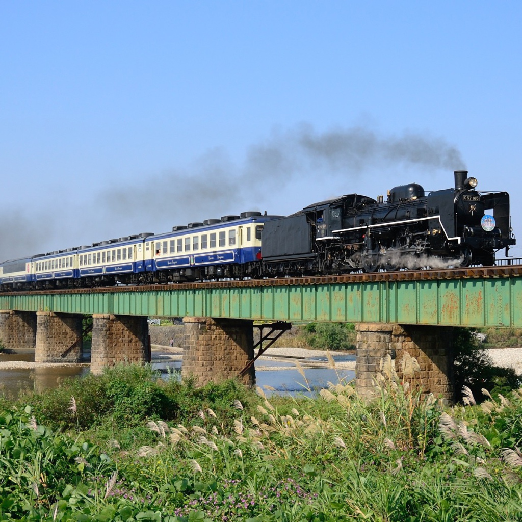 Паровоз идет по мосту