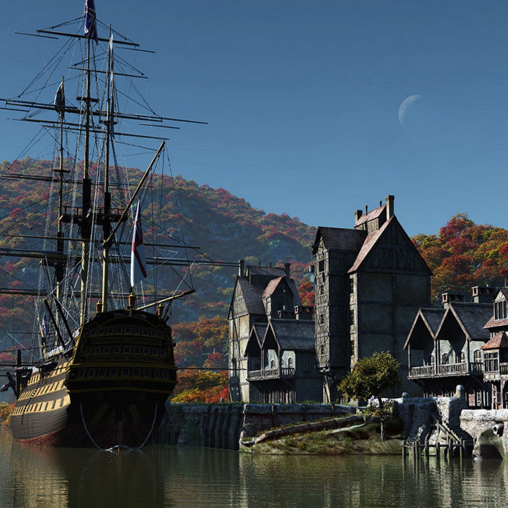 Парусный корабль на пристани