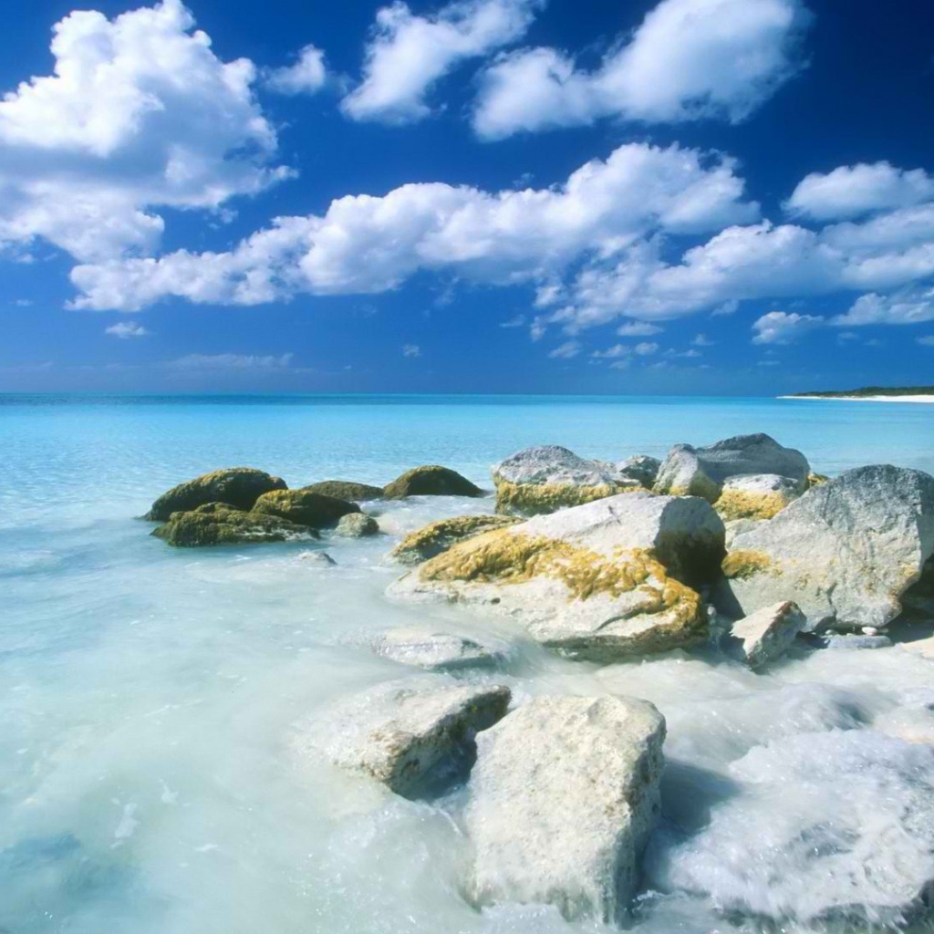 Каменистый берег и синее море