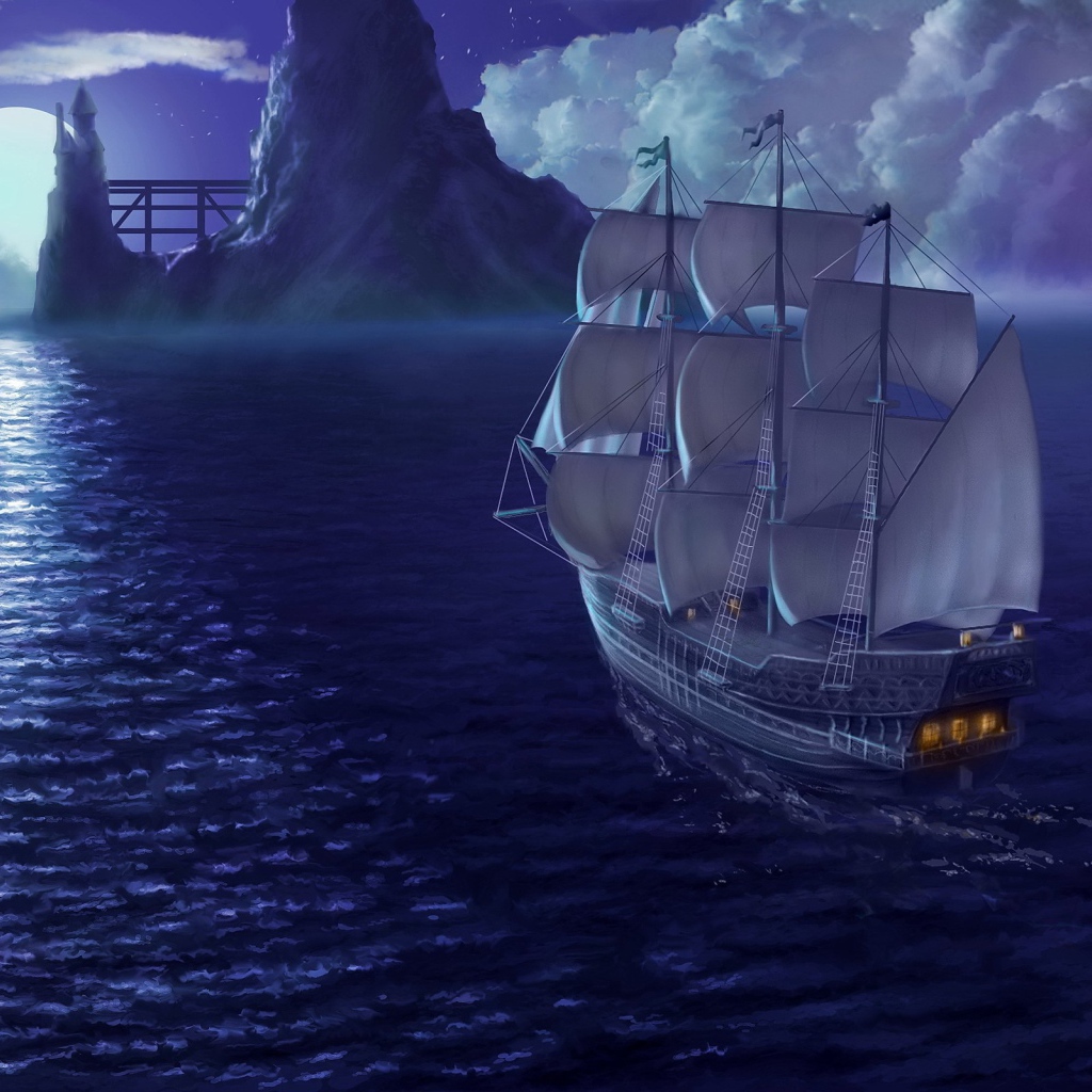 Корабль плывет к острову