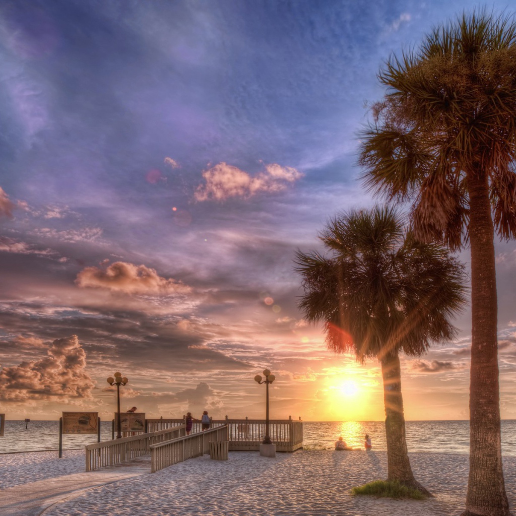 Закат на пляже с пальмами