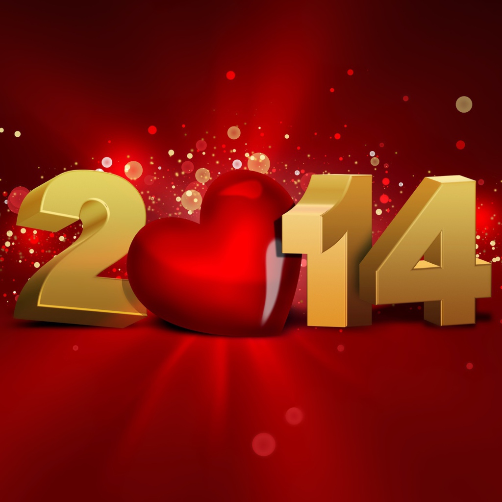 2014, красный фон и сердце