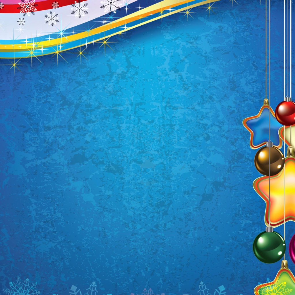 Красивые ёлочные игрушки на синем фоне