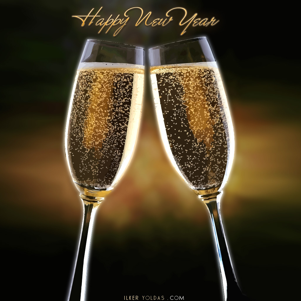 Счастливого Нового Года 2014, бокалы с шампанским