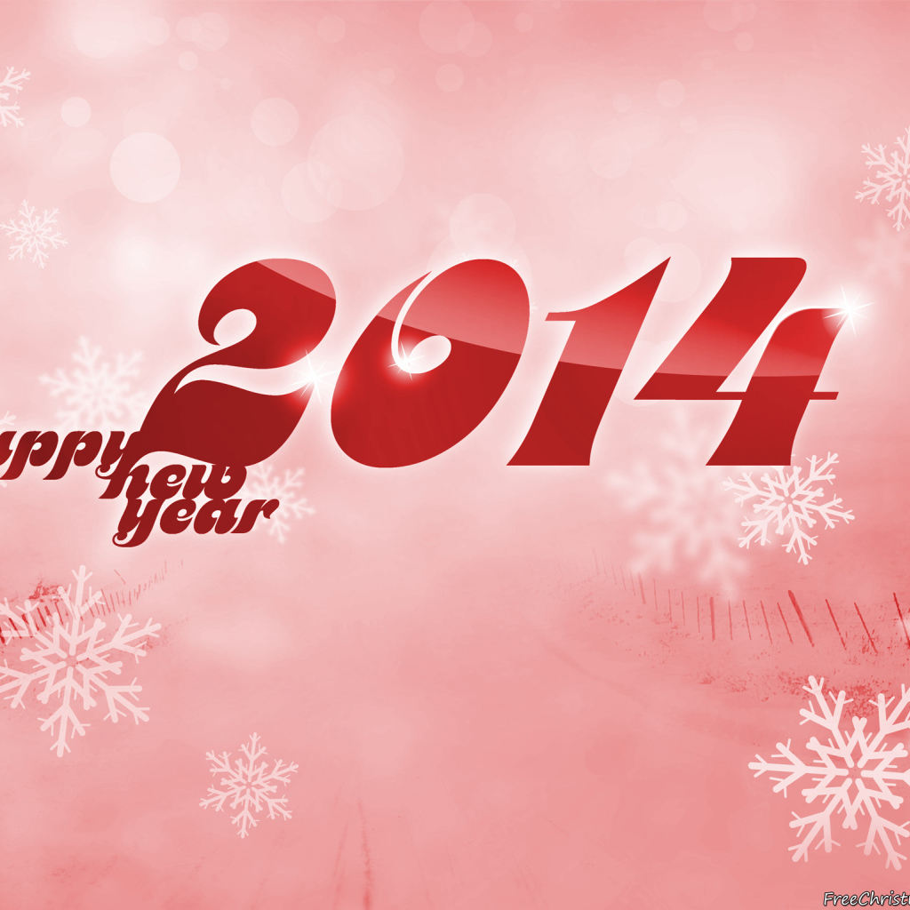 Счастливого Нового Года 2014, розовый фон и снежинки