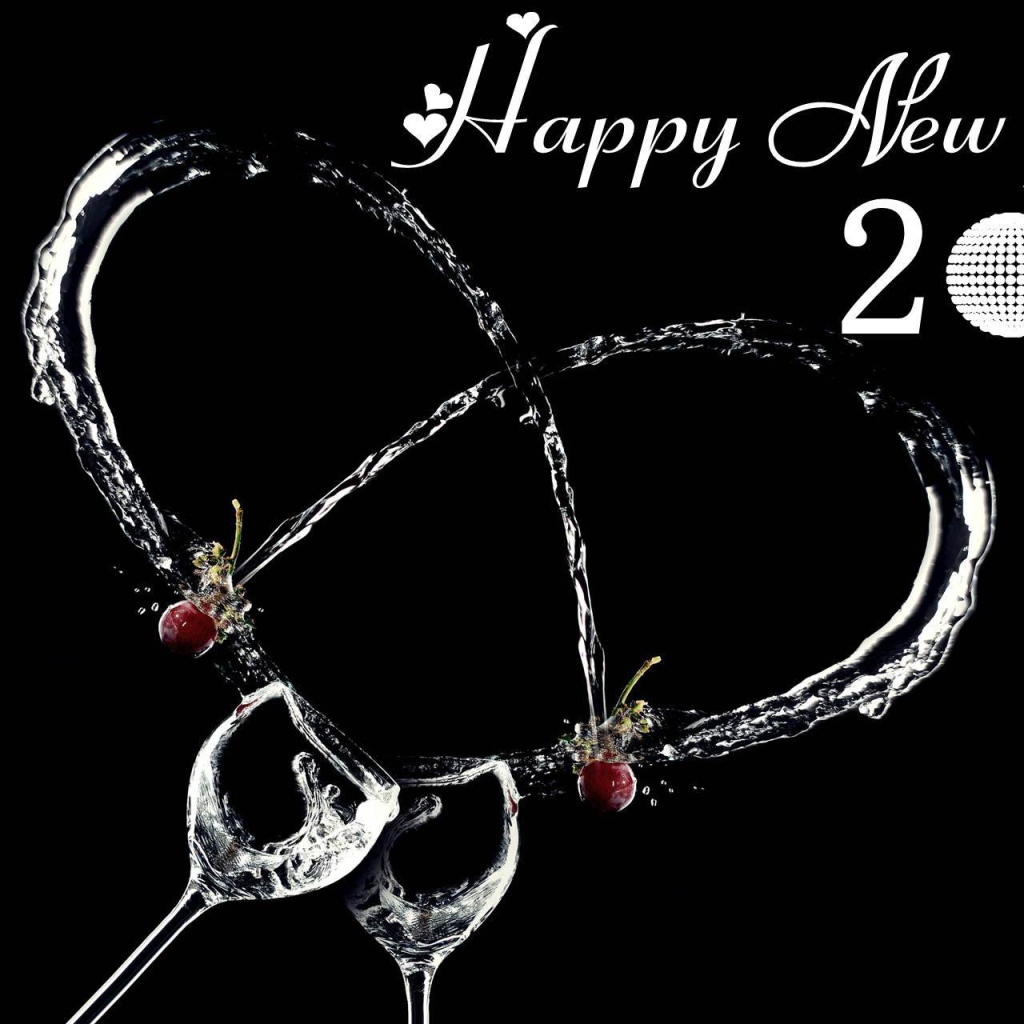 Счастливого нового года 2014, красивая картинка на чёрном фоне