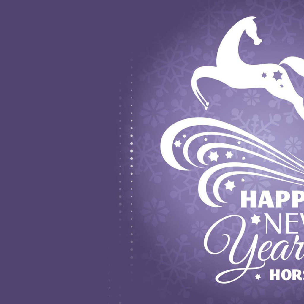 Новый Год 2014 красивый фиолетовый фон с лошадкой