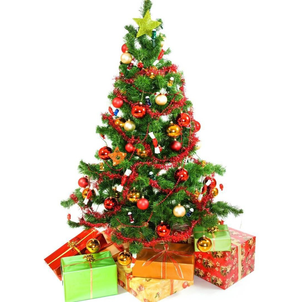 Новогодняя елка в ярком фоне