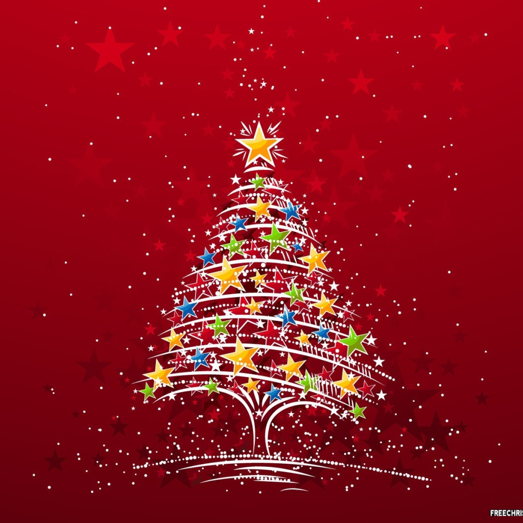 Новогодняя елка на красном фоне 2014