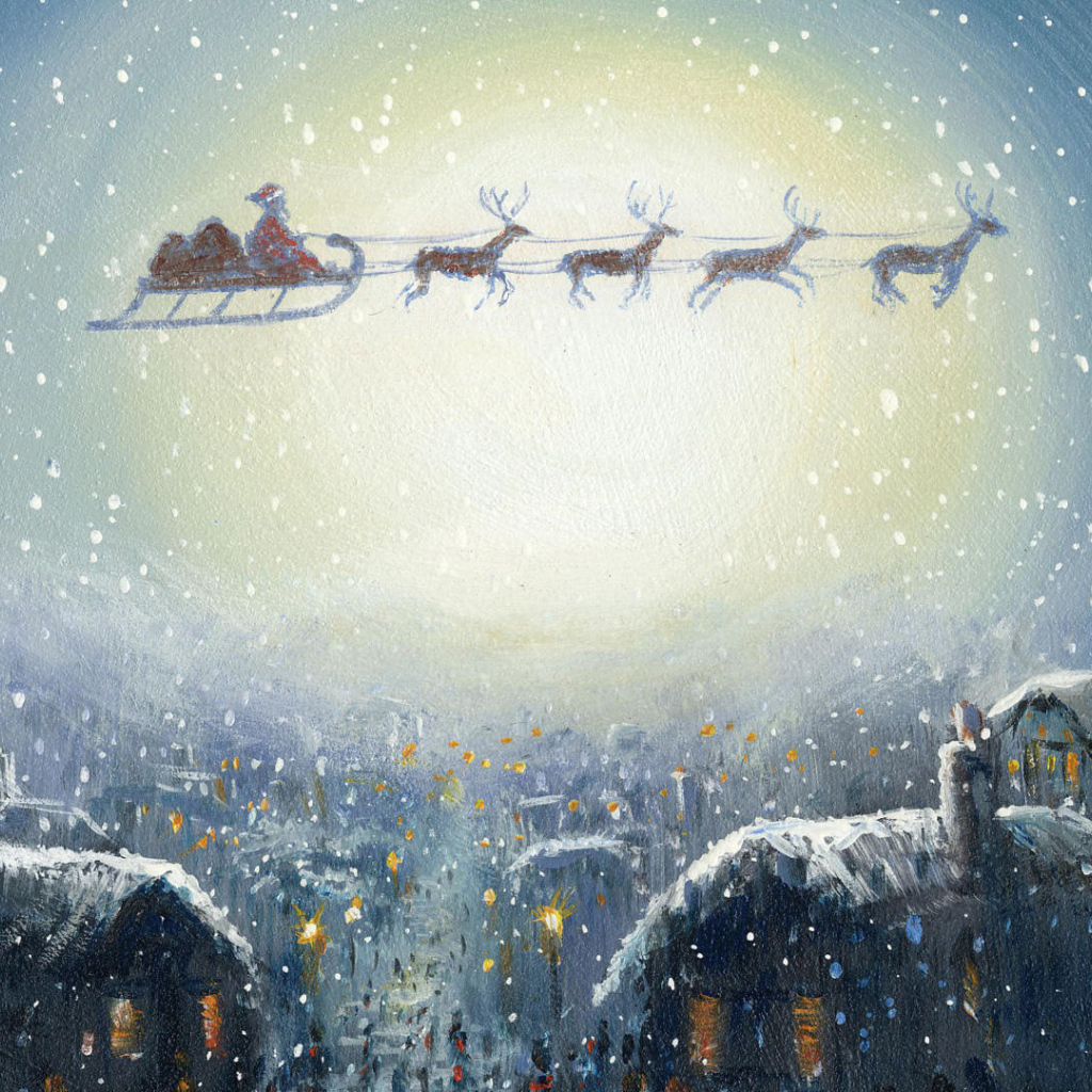 Дед Мороз с упряжкой, рисунок