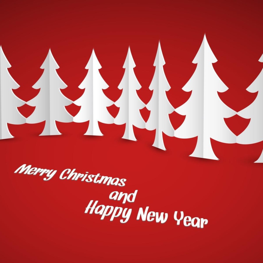 Белые ёлки на красном фоне