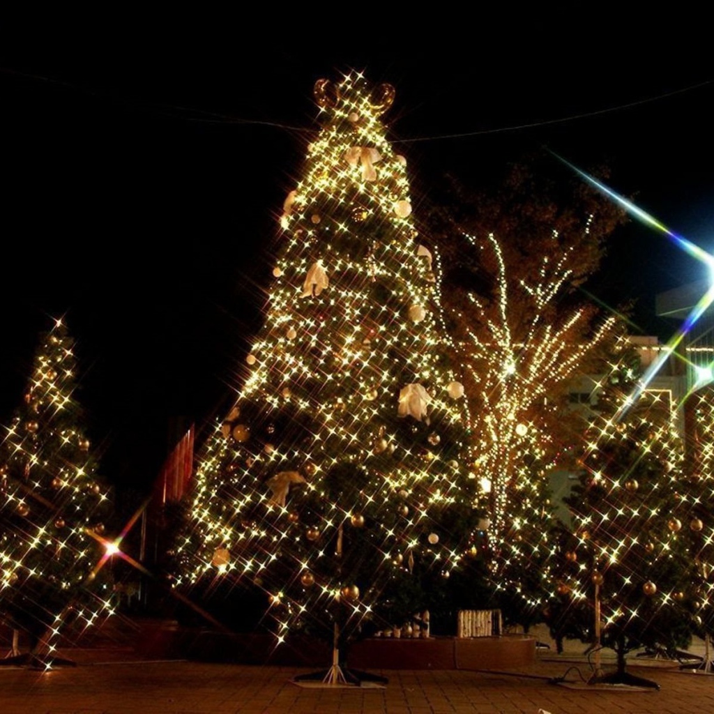 Large Christmas decorations on a Christmas tree
