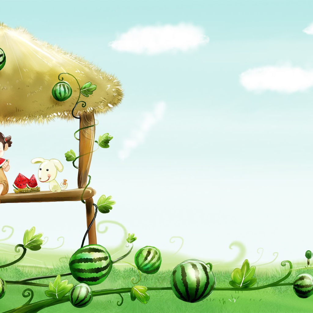 Ребенок ест арбуз