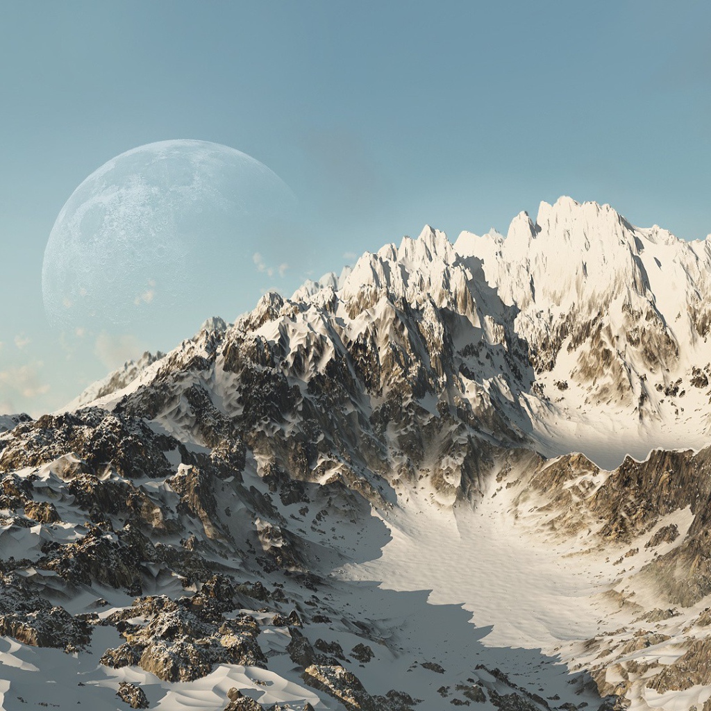 Фото композиция с горой и планетой