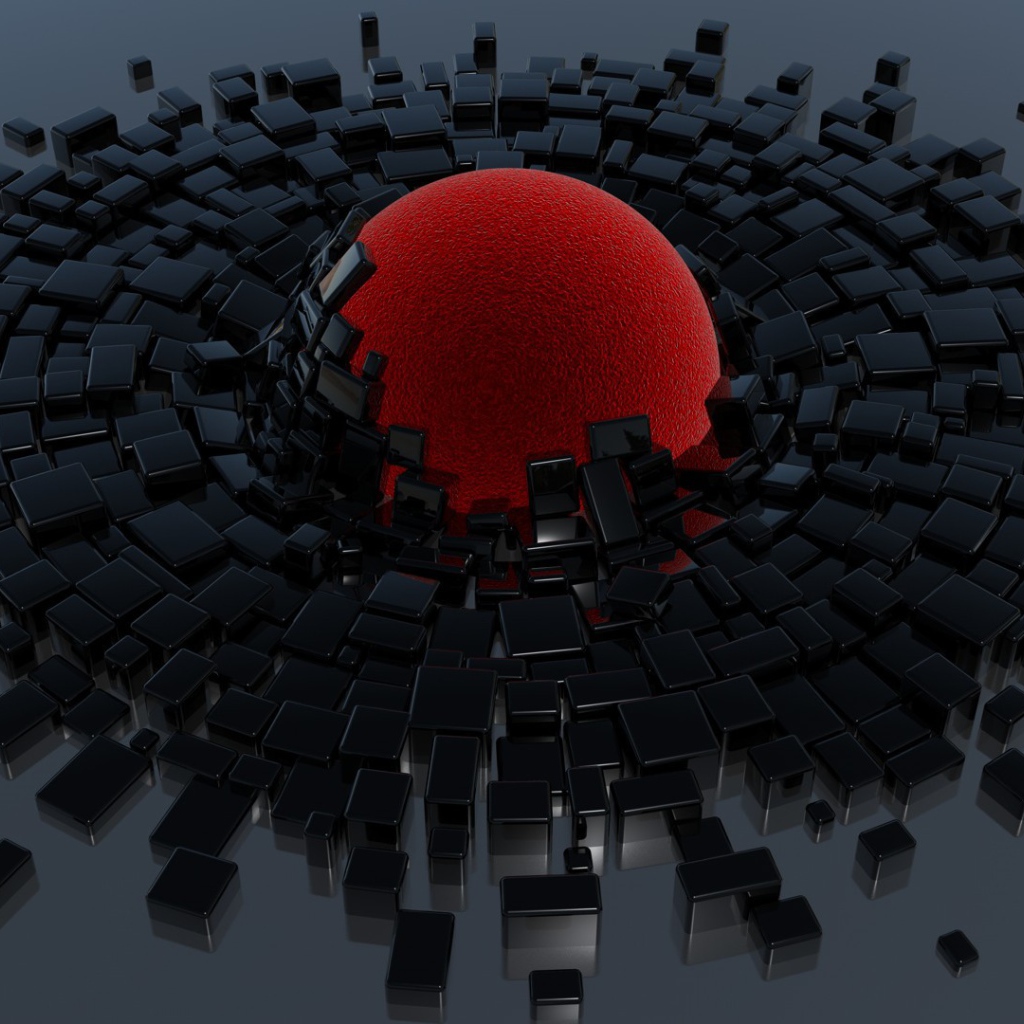 Красный шар и черные кубики