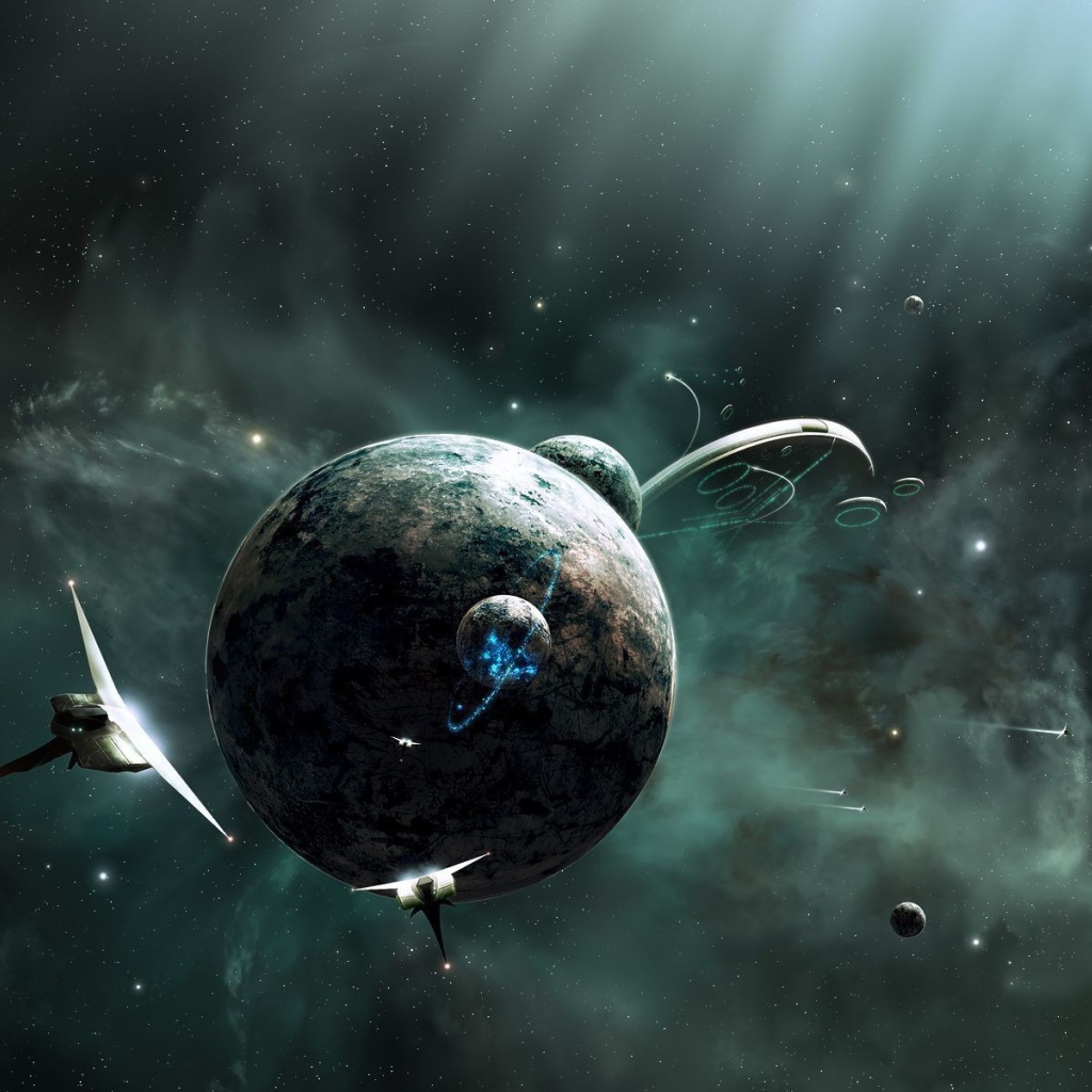 Космические корабли летают у планеты