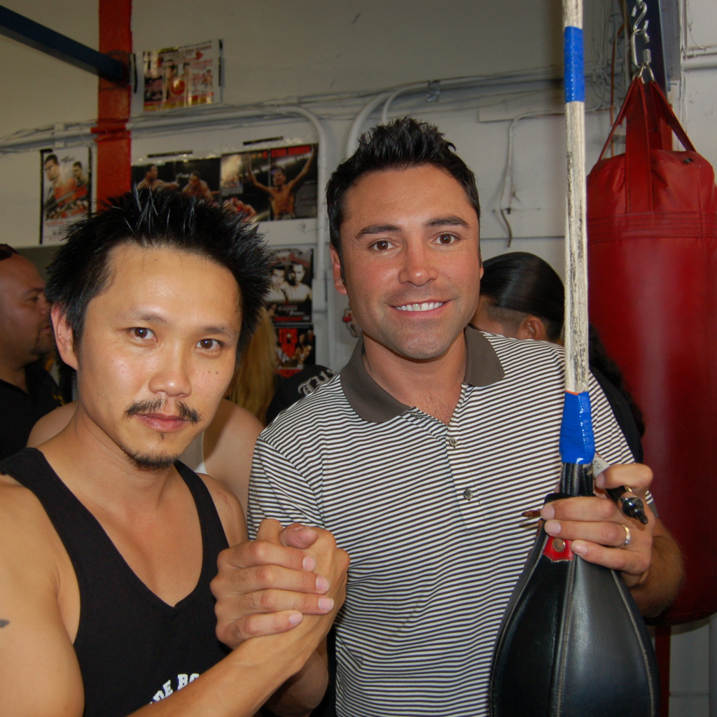 Boxers Oscar Dela Hoya and Steven Ho