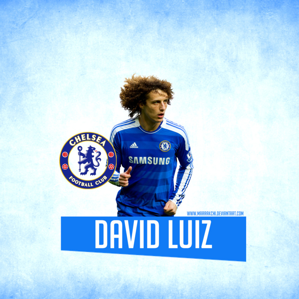 Челси Давид Луис на синем фоне