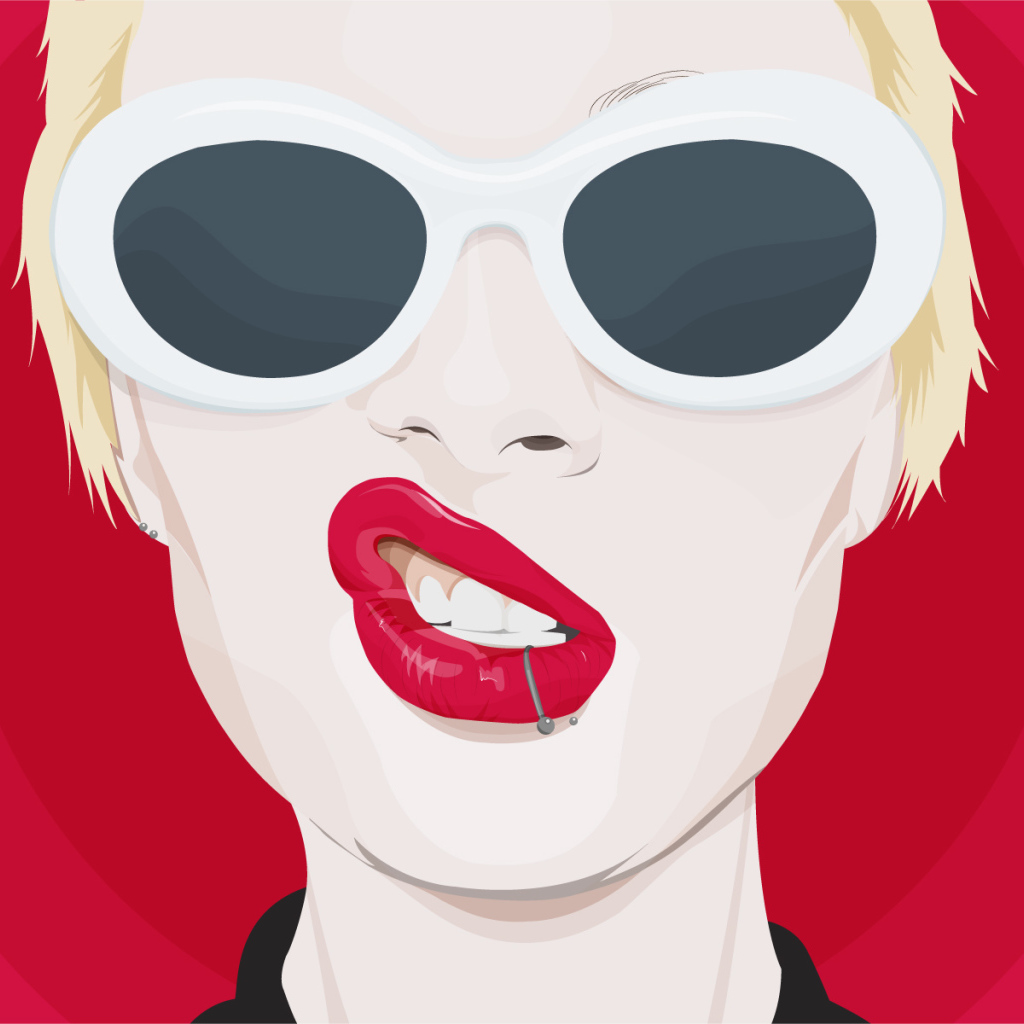 Рисунок девушка блондинка с пирсингом в губе