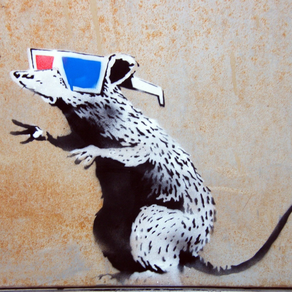 Граффити, крыса в очках, художник Бэнкси