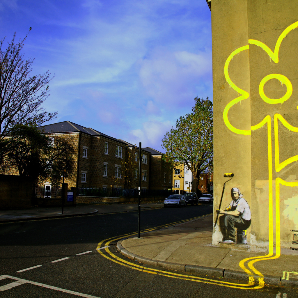 Граффити, жёлтый цветок, Бэнкси