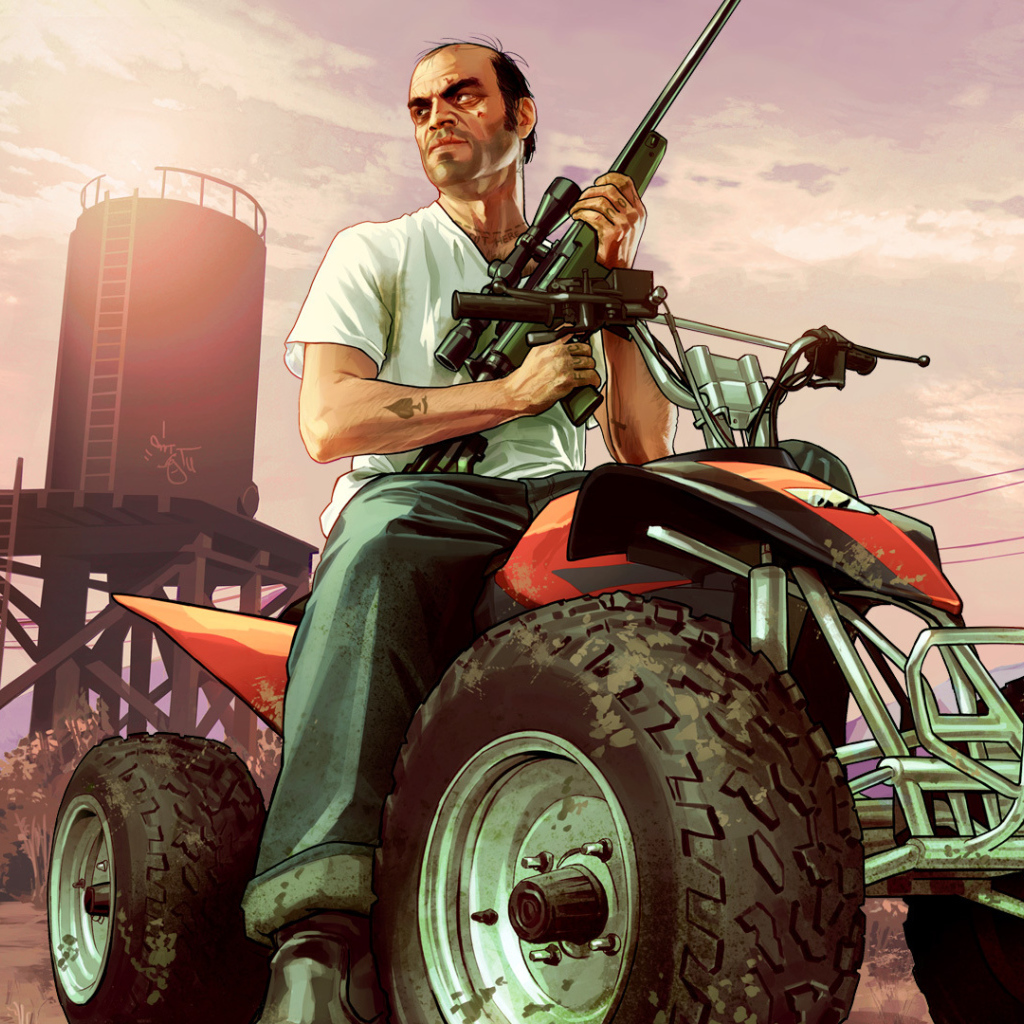 Grand Theft Auto V герой с снайперской винтовкой