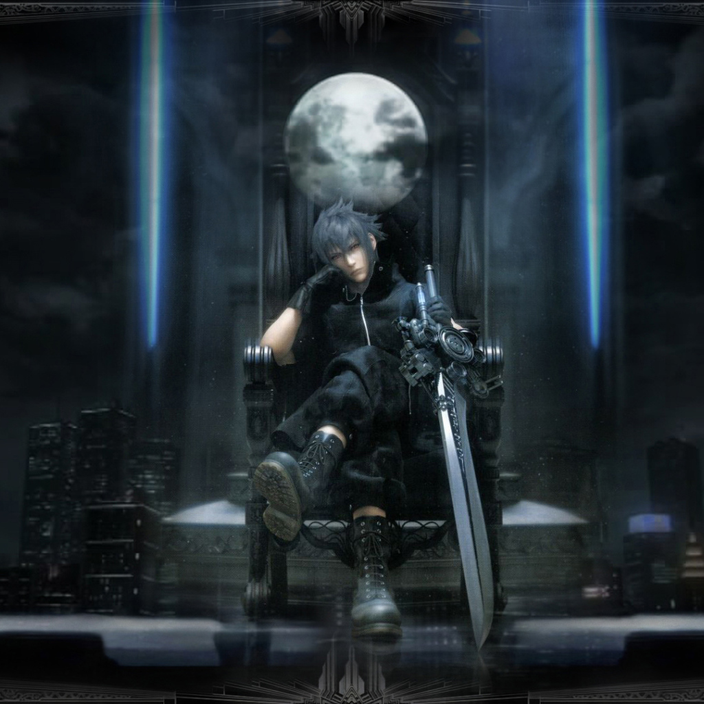 Герой игры на фоне города Final Fantasy xv