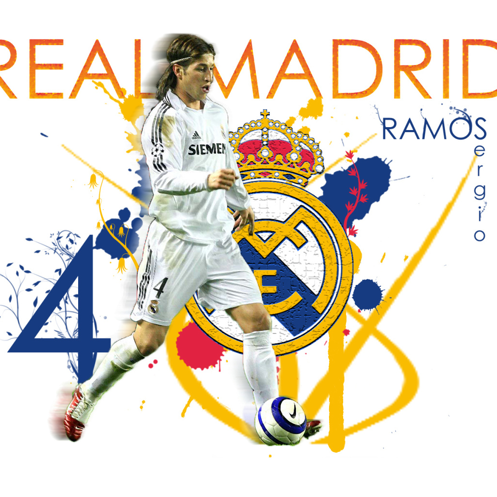 Реал Мадрид Серхио Рамос на белом фоне