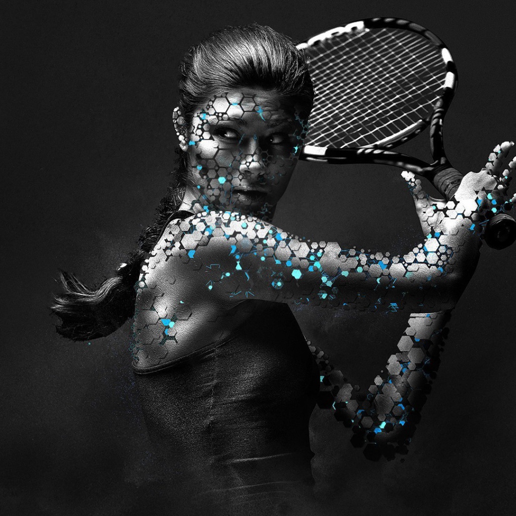 Теннисистка на чёрном фоне