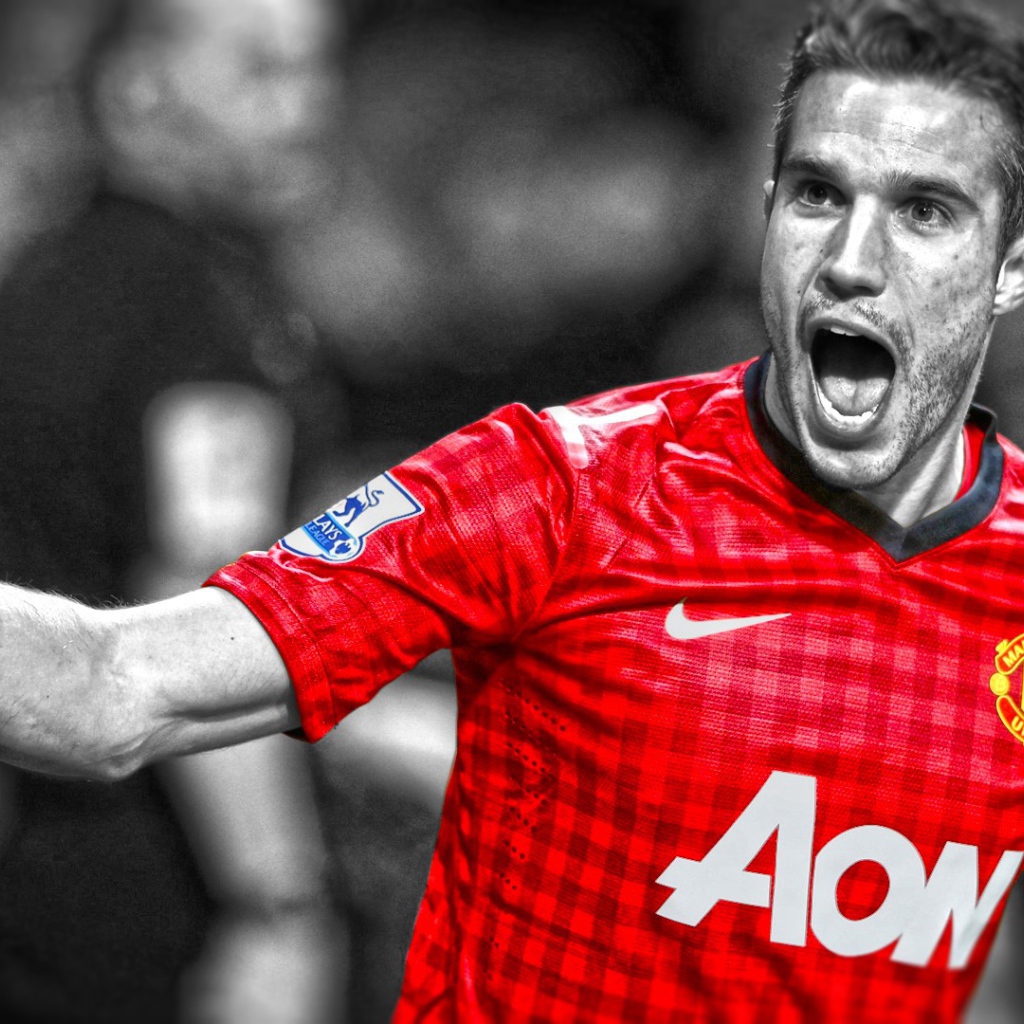 The attacker of Manchester United Robin van Persie celebrating victory