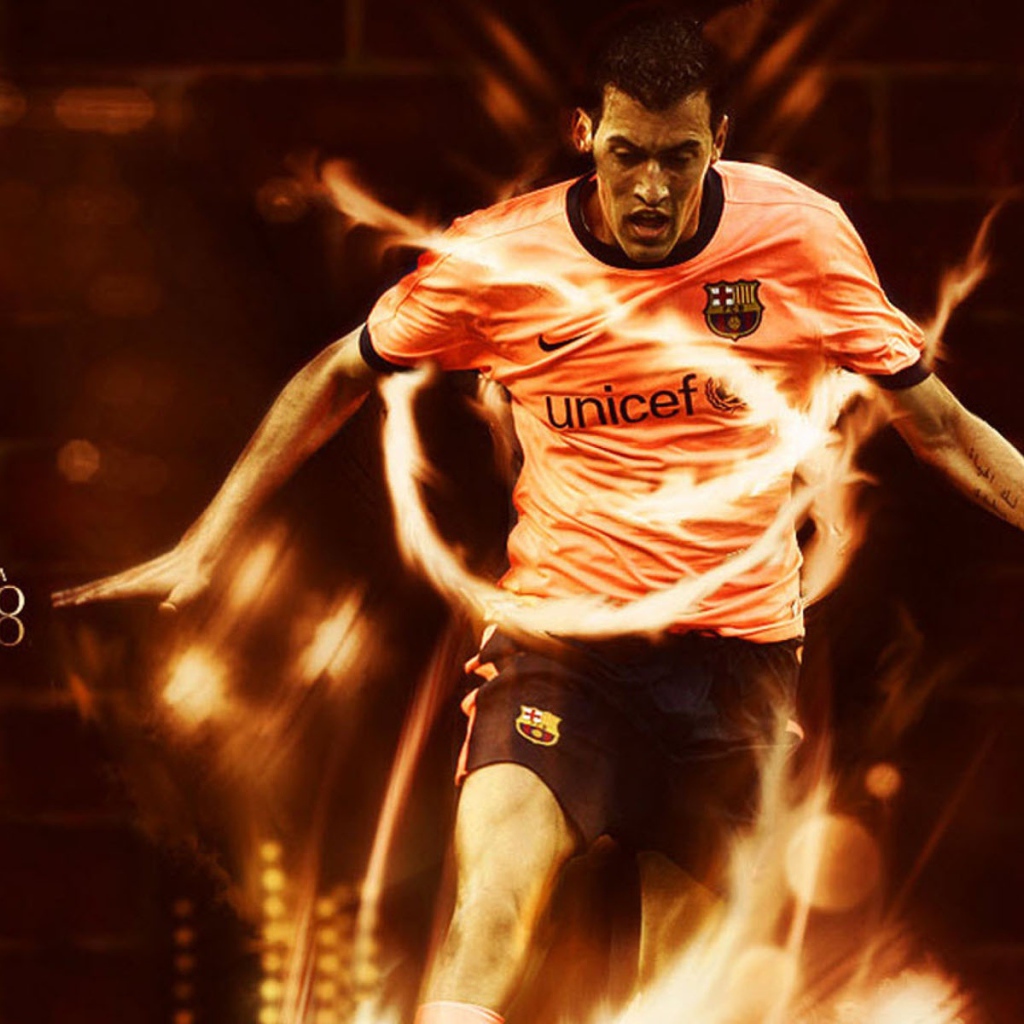 The football player of Barcelona Sergio Busquets in flames