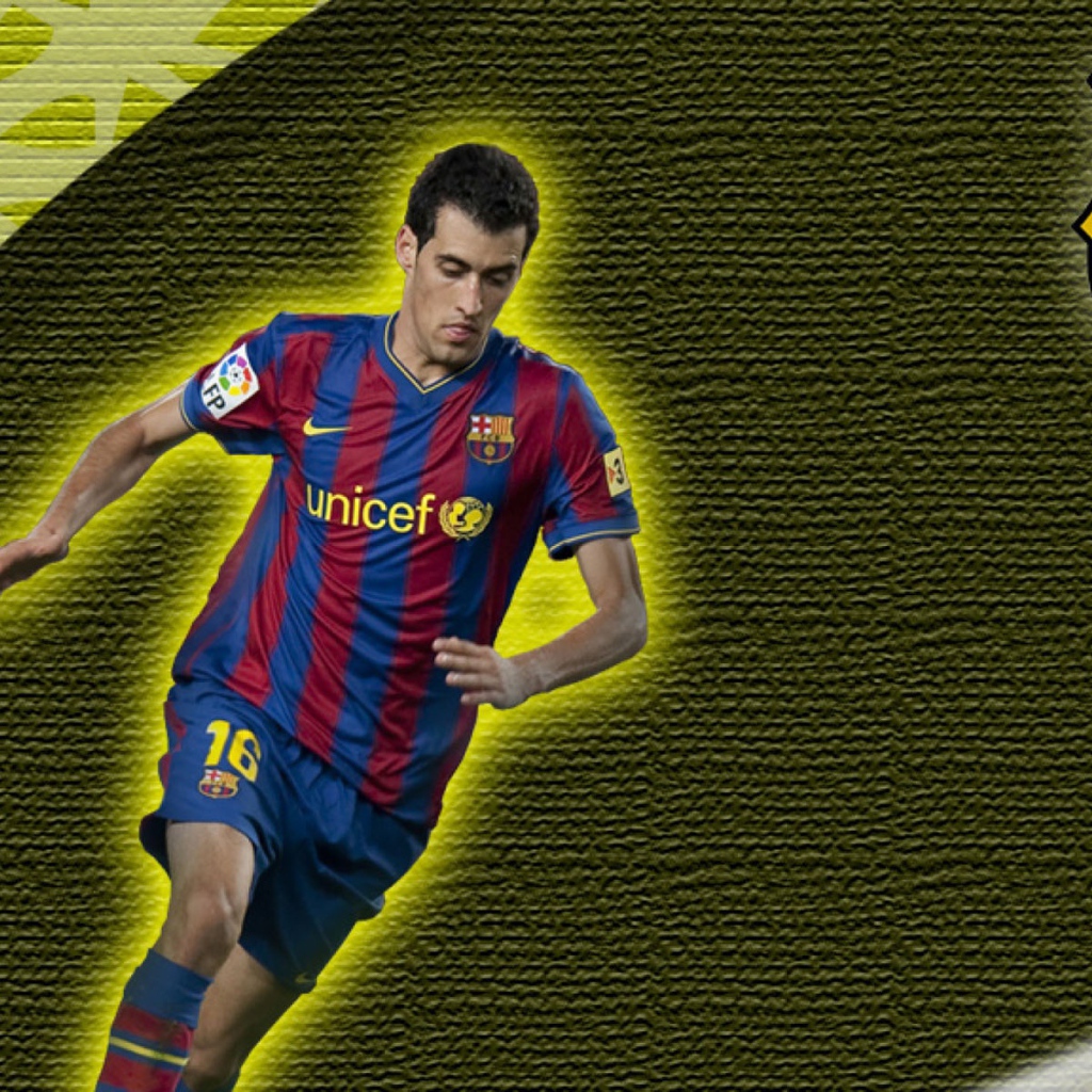 Футболист Барселоны Серхио Бускетс на желтом фоне