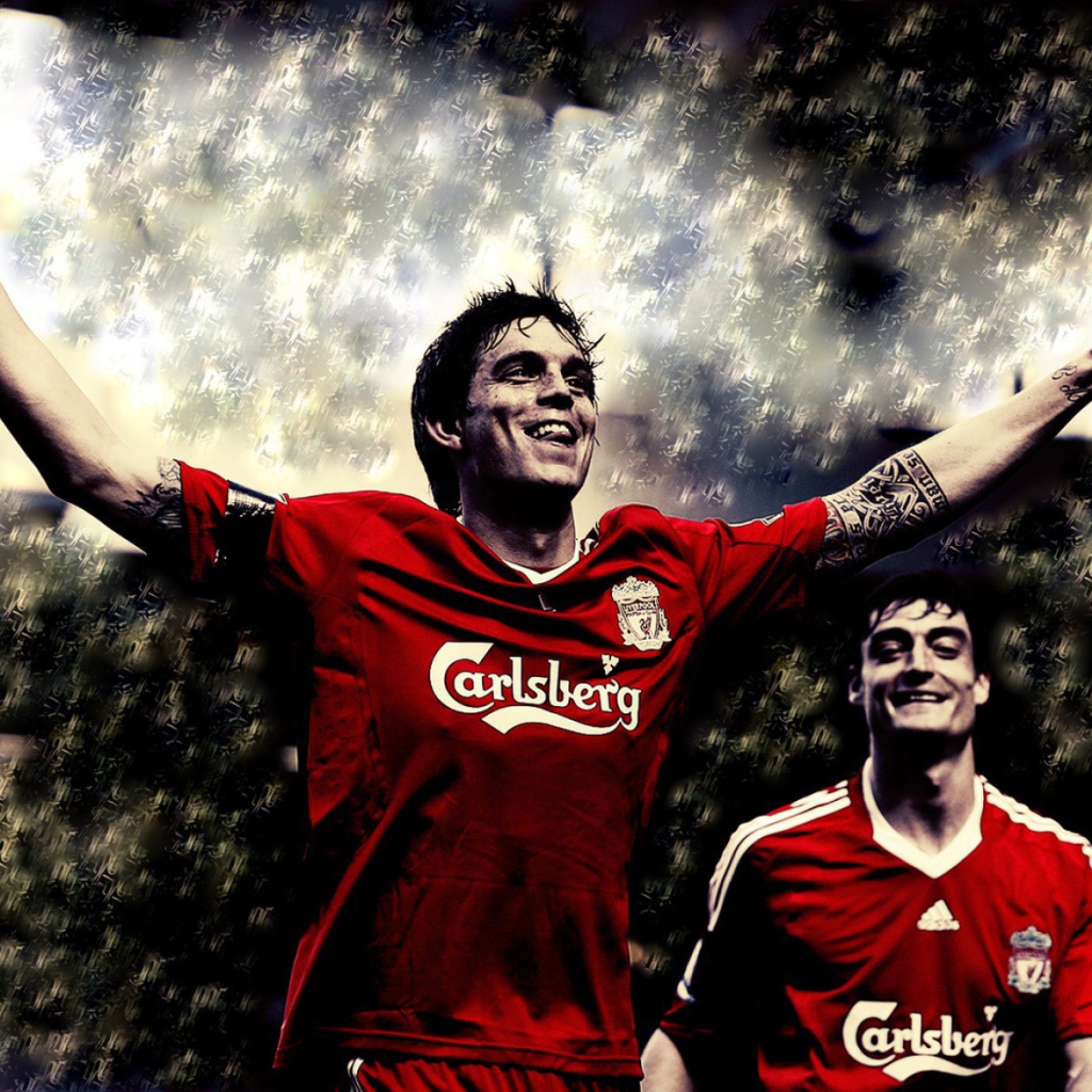 The football player of Liverpool Daniel Agger in dark colors