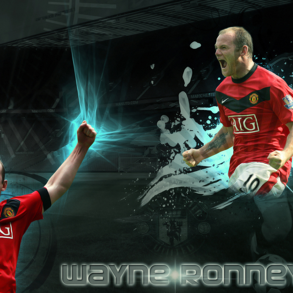 The forward of Manchester United Wayne Rooney on dark background