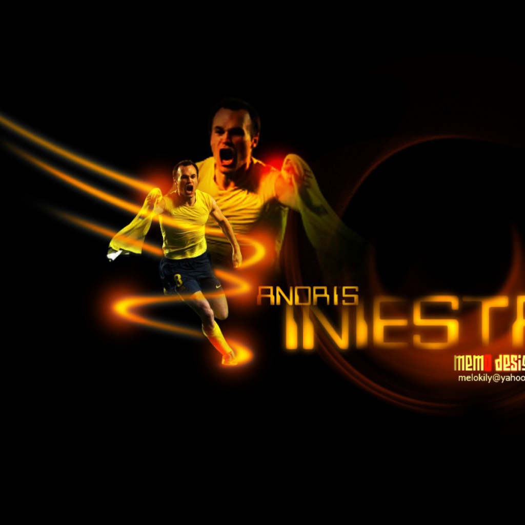 Игрок Барселоны Андрес Иньеста на черном фоне