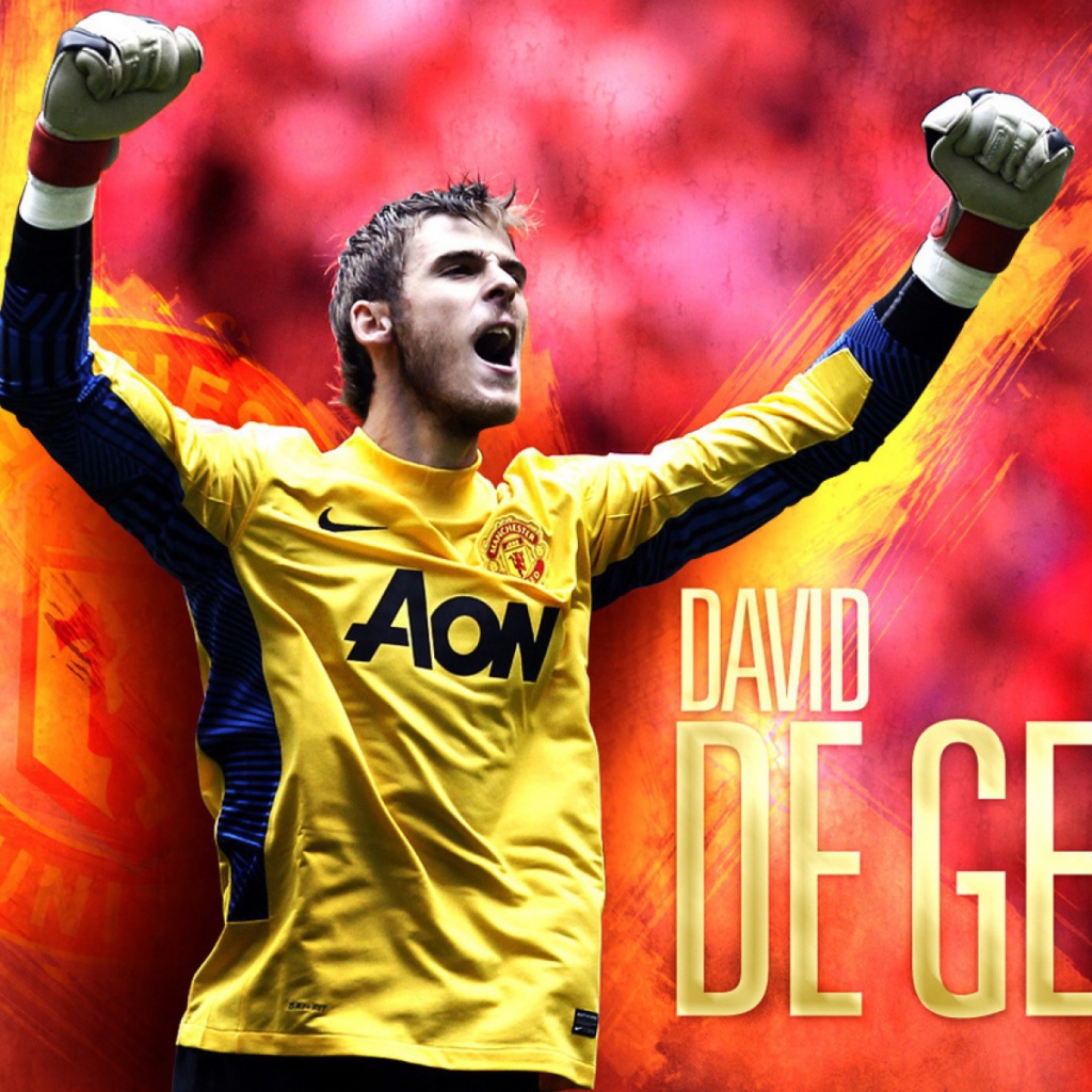 The player of Manchester United David De Gea on red background