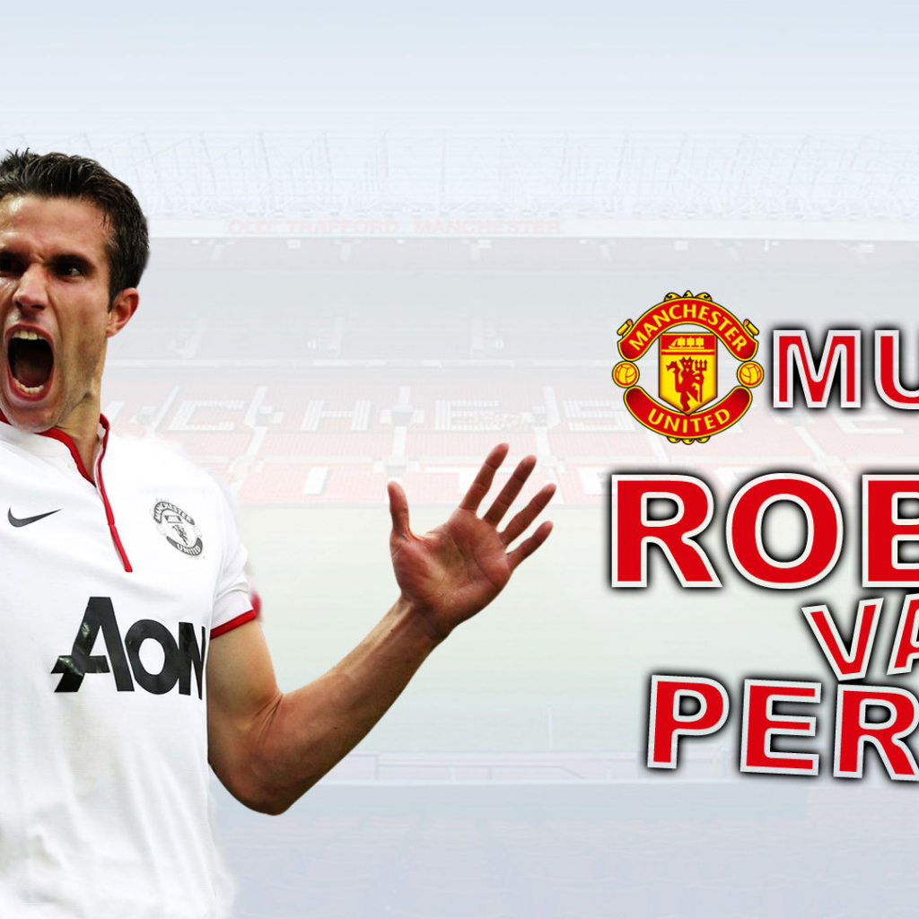The player of Manchester United Robin van Persie on white background