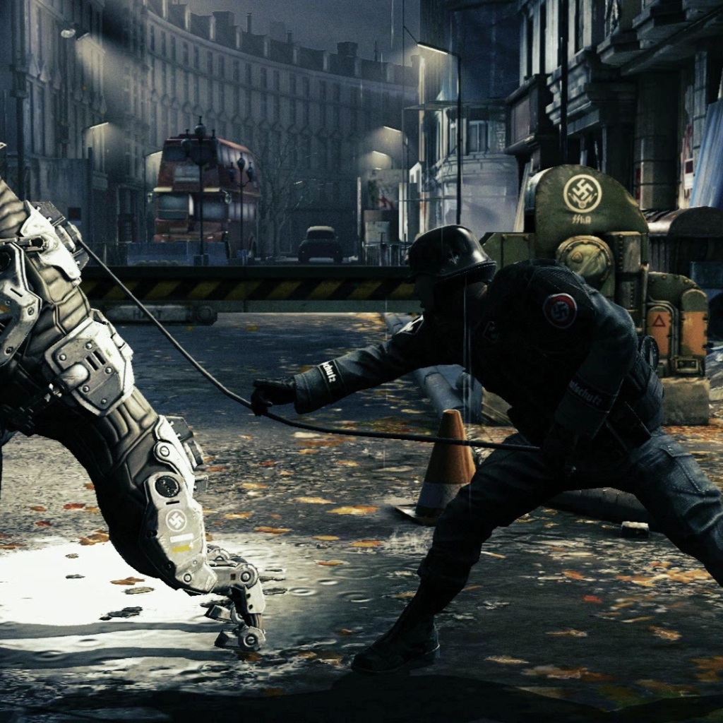 Wolfenstein New Order: солдат выпускает свою собаку