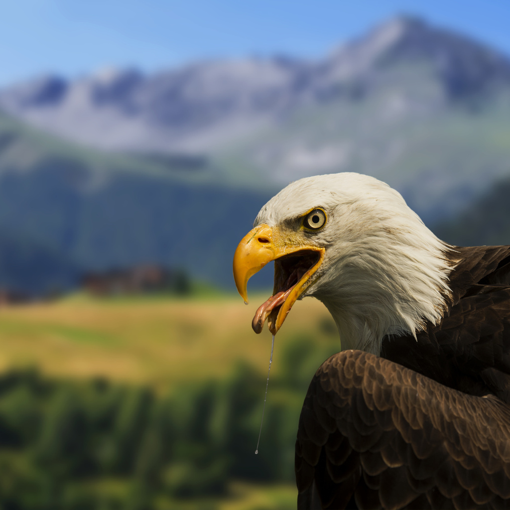 Белоголовый орлан на фоне гор